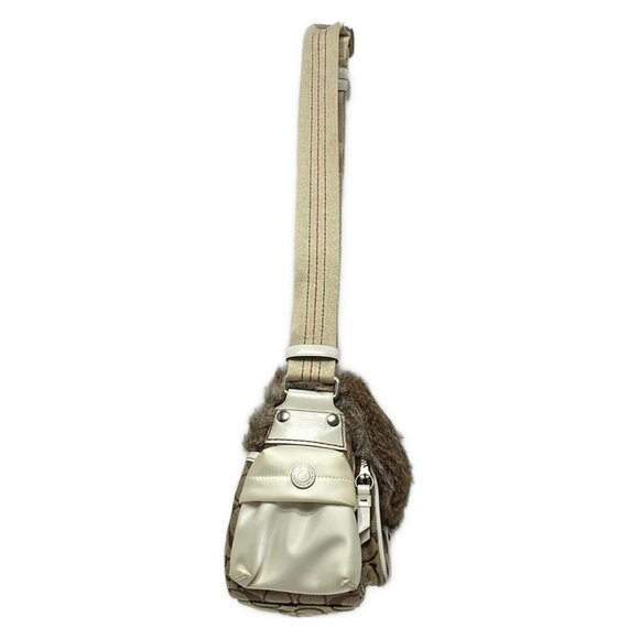 Auth COACH Signature Rabbit Fur Sukey Small Pocket Shoulder 3589 Khaki White - Picture 4 of 9